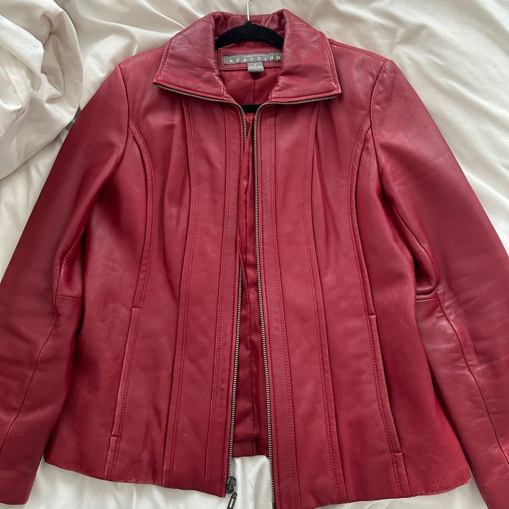 kenneth cole reaction red leather jacket in size medium